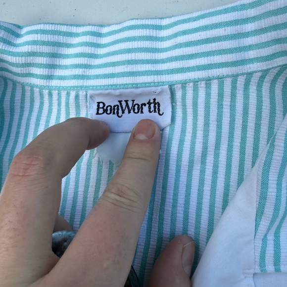 Vintage BonWorth Green and White Striped Blouse - Picture 3 of 6